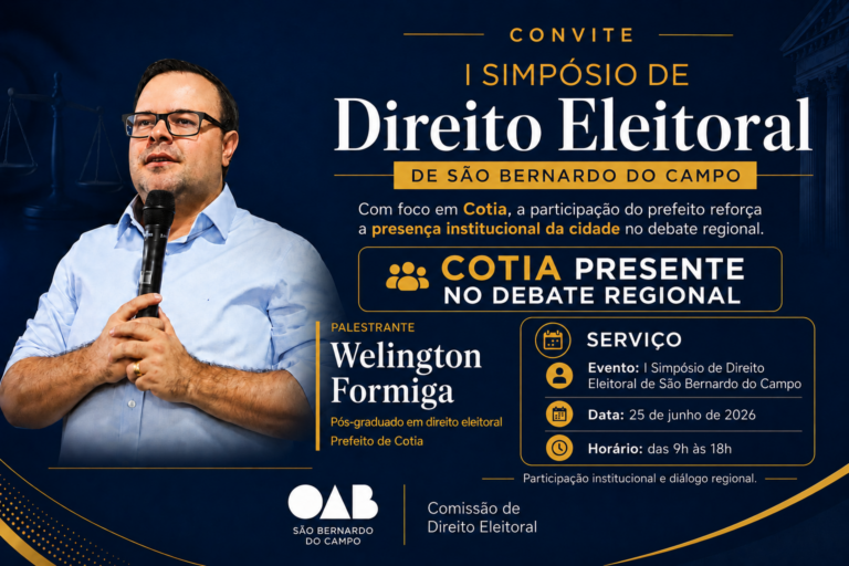Prefeito de Cotia, Welington Formiga será palestrante em simpósio de Direito Eleitoral